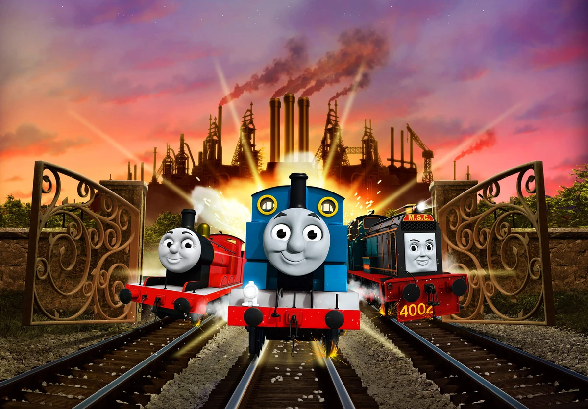 Thomas, James en Frankie bij de staalfabriek in Journey Beyond Sodor