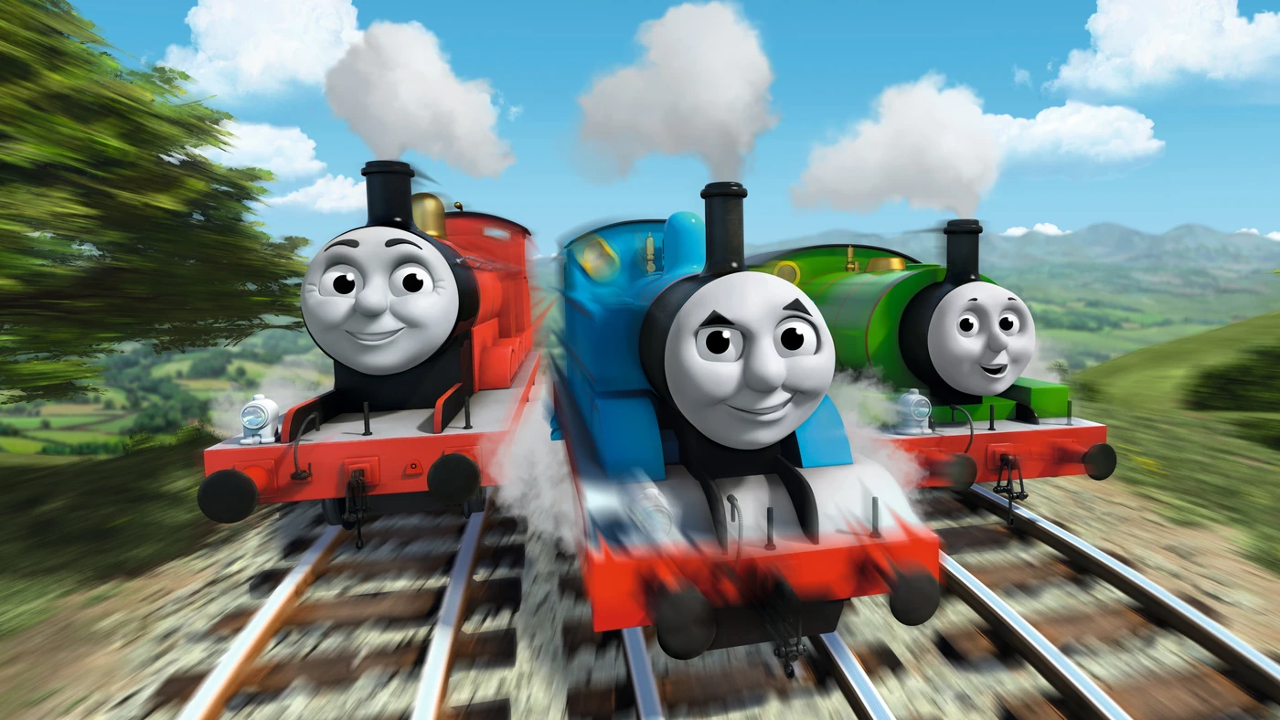 Thomas rijdt samen met James en Percy over Sodor